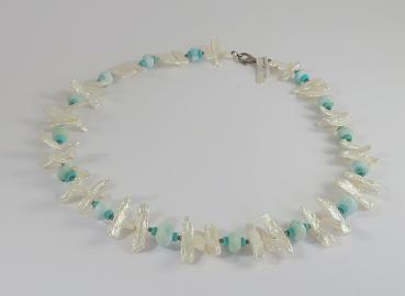 Perle / Larimar Kette